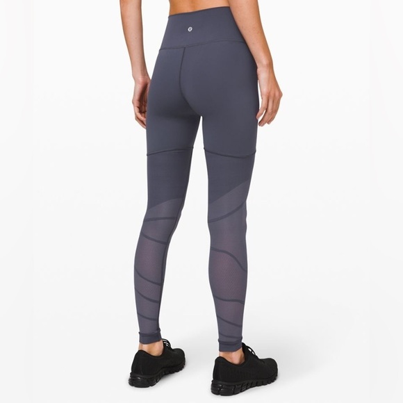 Lululemon Sheer Will HR Pulse Tight in Stone Blue Gray Mesh Legging Size 4 - Picture 1 of 11